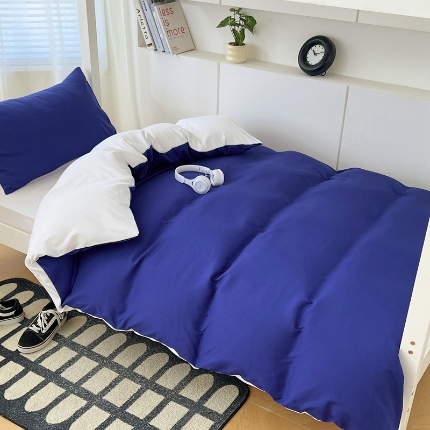 91家纺网 家纺一手货源 找家纺 （总）2025新款纯色双拼水洗棉床上四件套学生宿舍单人床单被套三件套