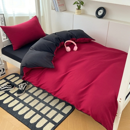 91家纺网 家纺一手货源 找家纺 （总）2025新款纯色双拼水洗棉床上四件套学生宿舍单人床单被套三件套