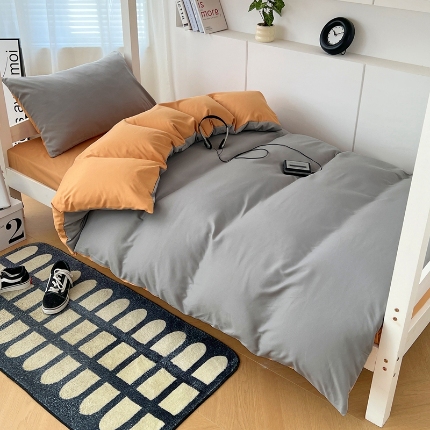 91家纺网 家纺一手货源 找家纺 （总）2025新款纯色双拼水洗棉床上四件套学生宿舍单人床单被套三件套