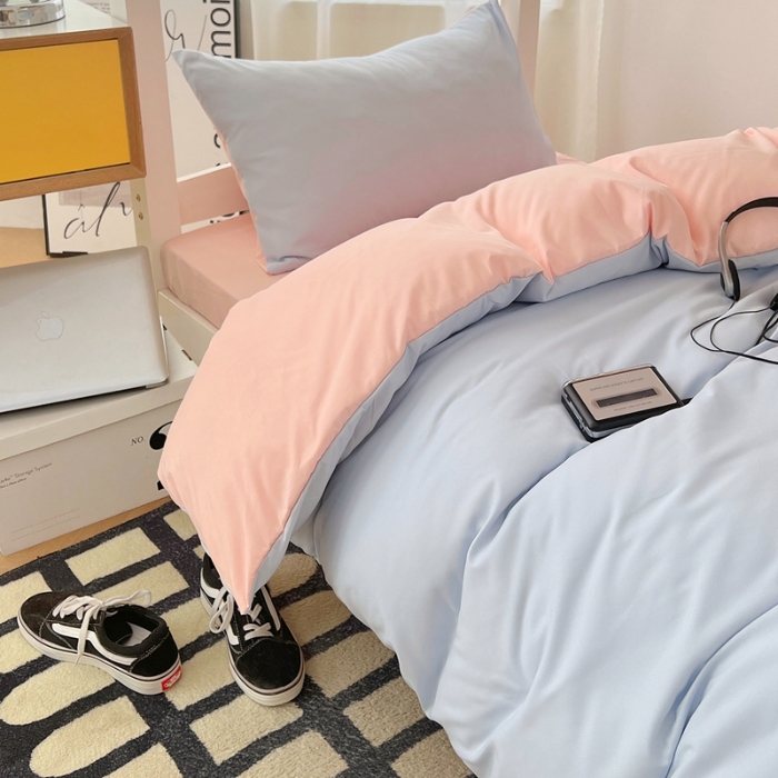 91家纺网 家纺一手货源 找家纺 （总）2025新款纯色双拼水洗棉床上四件套学生宿舍单人床单被套三件套