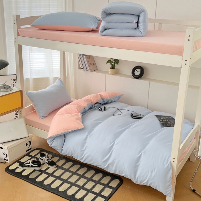 91家纺网 家纺一手货源 找家纺 （总）2025新款纯色双拼水洗棉床上四件套学生宿舍单人床单被套三件套