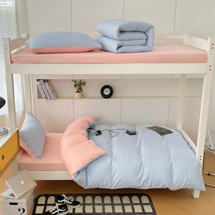 91家纺网 家纺一手货源 找家纺 （总）2025新款纯色双拼水洗棉床上四件套学生宿舍单人床单被套三件套