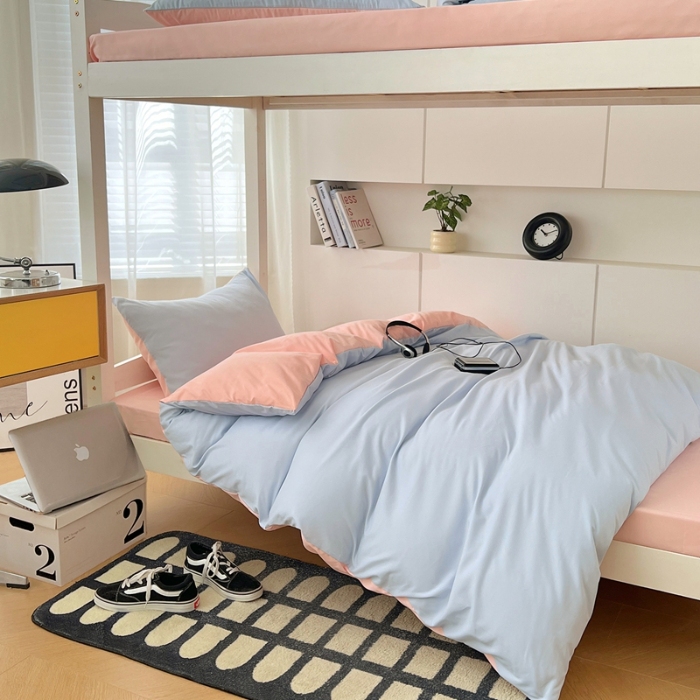 91家纺网 家纺一手货源 找家纺 （总）2025新款纯色双拼水洗棉床上四件套学生宿舍单人床单被套三件套