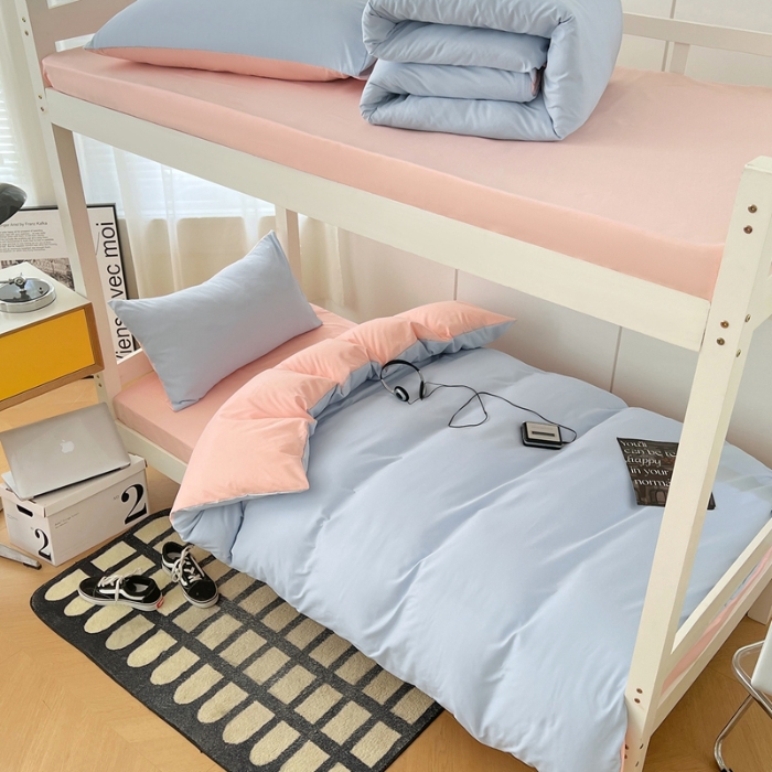 91家纺网 家纺一手货源 找家纺 （总）2025新款纯色双拼水洗棉床上四件套学生宿舍单人床单被套三件套