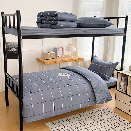 91家纺网 家纺一手货源 找家纺 锦润 2025新款印花12868全棉学生宿舍三件套纯棉六件套光隙-灰