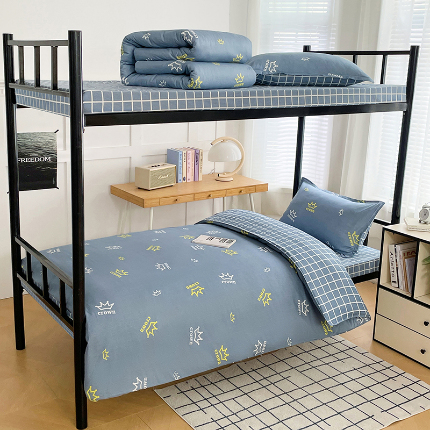 91家纺网 家纺一手货源 找家纺 锦润 2025新款印花12868全棉学生宿舍三件套纯棉六件套皇冠