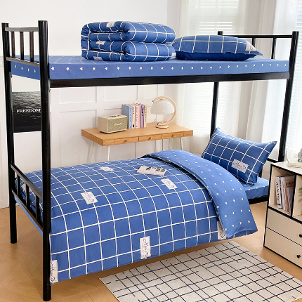 91家纺网 家纺一手货源 找家纺 锦润 2025新款印花12868全棉学生宿舍三件套纯棉六件套绅士风范-蓝