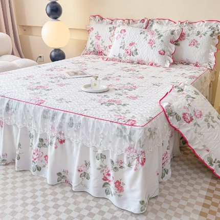 91家纺网 家纺一手货源 找家纺 （总）2025云朵棉多功能印花全夹棉床裙四件套 夹棉被套空调被蕾丝花边加棉床裙三件套枕套夏被单品