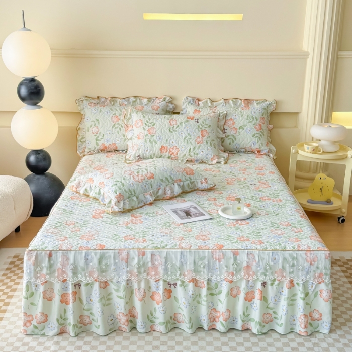 91家纺网 家纺一手货源 找家纺 （总）2025云朵棉多功能印花全夹棉床裙四件套 夹棉被套空调被蕾丝花边加棉床裙三件套枕套夏被单品