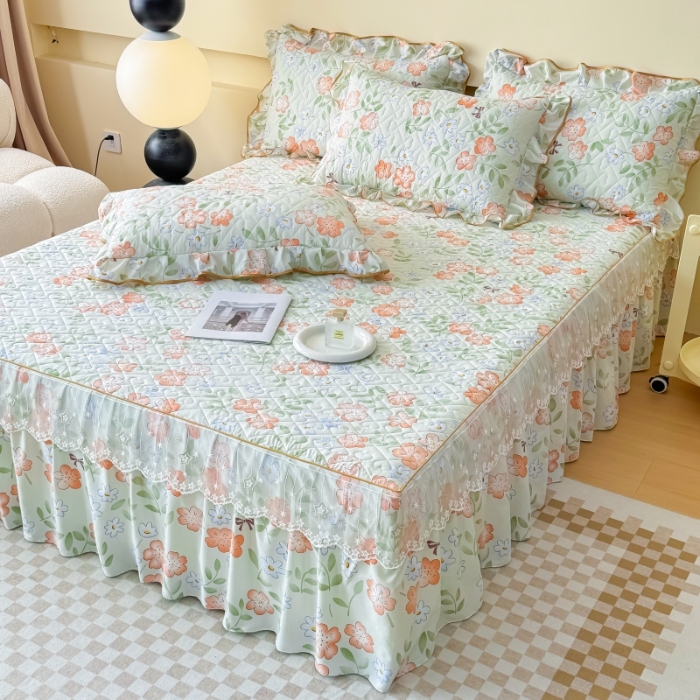 91家纺网 家纺一手货源 找家纺 （总）2025云朵棉多功能印花全夹棉床裙四件套 夹棉被套空调被蕾丝花边加棉床裙三件套枕套夏被单品