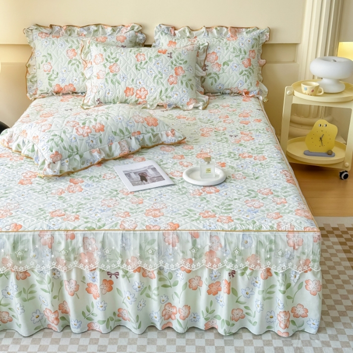 91家纺网 家纺一手货源 找家纺 （总）2025云朵棉多功能印花全夹棉床裙四件套 夹棉被套空调被蕾丝花边加棉床裙三件套枕套夏被单品