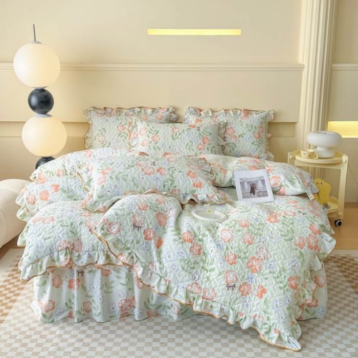 91家纺网 家纺一手货源 找家纺 （总）2025云朵棉多功能印花全夹棉床裙四件套 夹棉被套空调被蕾丝花边加棉床裙三件套枕套夏被单品