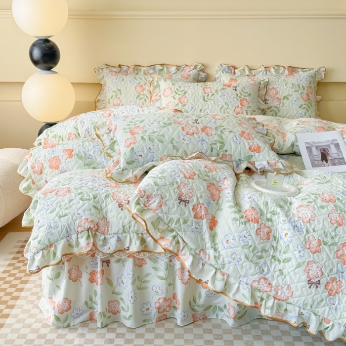 91家纺网 家纺一手货源 找家纺 （总）2025云朵棉多功能印花全夹棉床裙四件套 夹棉被套空调被蕾丝花边加棉床裙三件套枕套夏被单品