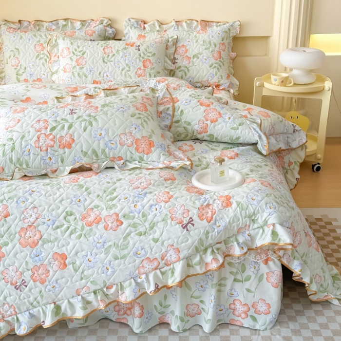 91家纺网 家纺一手货源 找家纺 （总）2025云朵棉多功能印花全夹棉床裙四件套 夹棉被套空调被蕾丝花边加棉床裙三件套枕套夏被单品