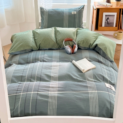 91家纺网 家纺一手货源 找家纺 （总）2025新款A类色织水洗棉四件套日系复古风学生三件套床单床笠款四季通用