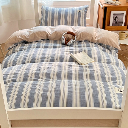 91家纺网 家纺一手货源 找家纺 （总）2025新款A类色织水洗棉四件套日系复古风学生三件套床单床笠款四季通用