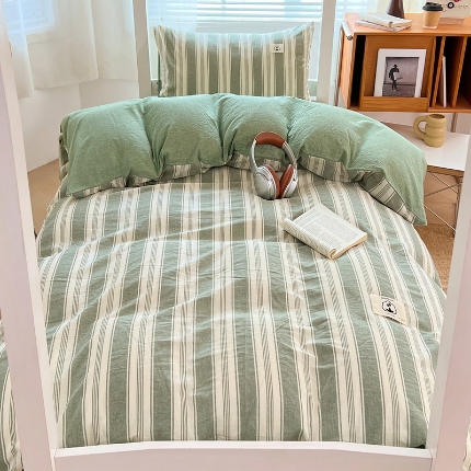 91家纺网 家纺一手货源 找家纺 （总）2025新款A类色织水洗棉四件套日系复古风学生三件套床单床笠款四季通用