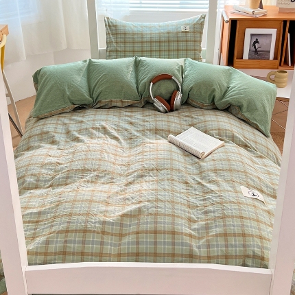 91家纺网 家纺一手货源 找家纺 （总）2025新款A类色织水洗棉四件套日系复古风学生三件套床单床笠款四季通用