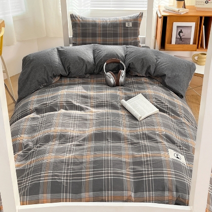 91家纺网 家纺一手货源 找家纺 （总）2025新款A类色织水洗棉四件套日系复古风学生三件套床单床笠款四季通用