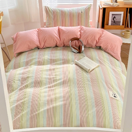 91家纺网 家纺一手货源 找家纺 （总）2025新款A类色织水洗棉四件套日系复古风学生三件套床单床笠款四季通用