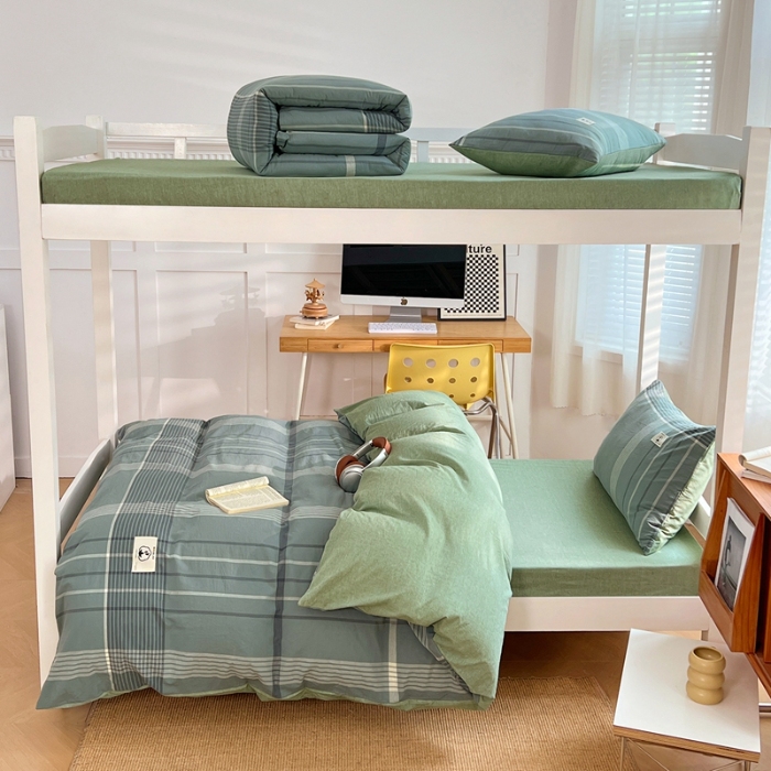 91家纺网 家纺一手货源 找家纺 （总）2025新款A类色织水洗棉四件套日系复古风学生三件套床单床笠款四季通用