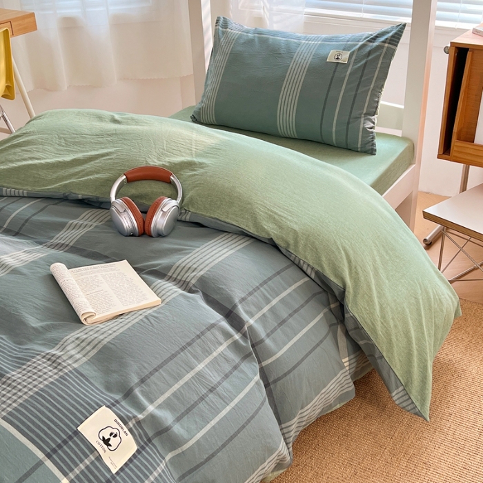 91家纺网 家纺一手货源 找家纺 （总）2025新款A类色织水洗棉四件套日系复古风学生三件套床单床笠款四季通用