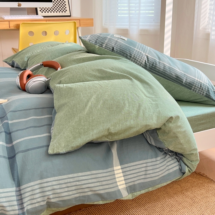 91家纺网 家纺一手货源 找家纺 （总）2025新款A类色织水洗棉四件套日系复古风学生三件套床单床笠款四季通用