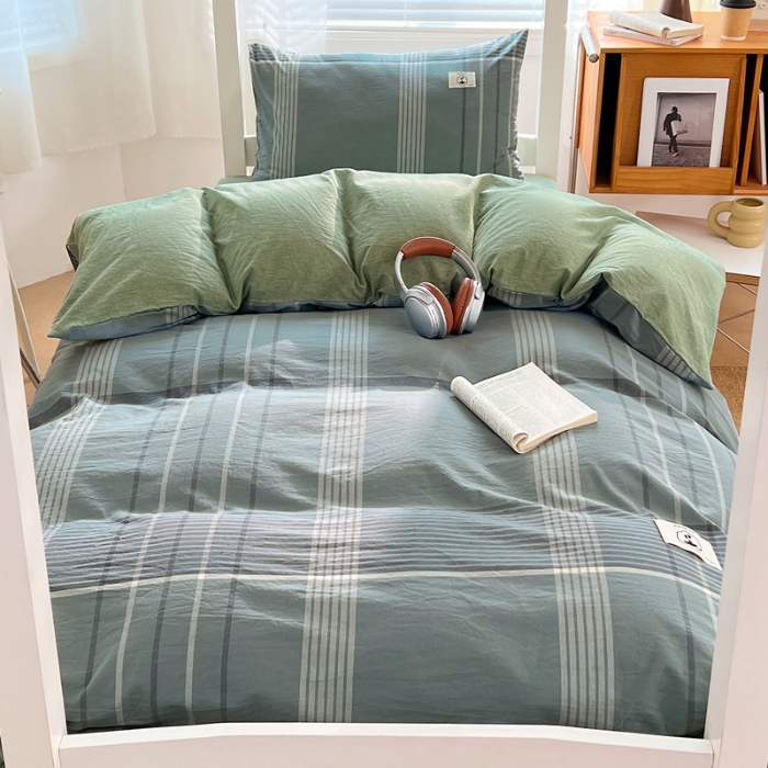 91家纺网 家纺一手货源 找家纺 （总）2025新款A类色织水洗棉四件套日系复古风学生三件套床单床笠款四季通用