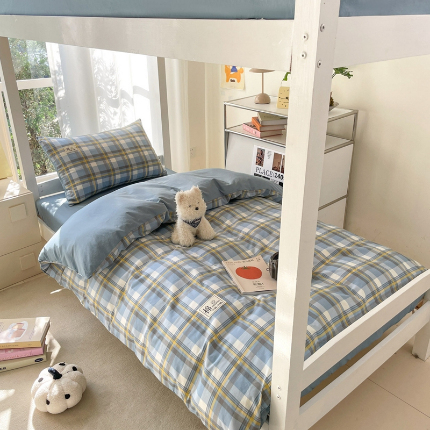 91家纺网 家纺一手货源 找家纺 （总）莱通家纺 2025春夏新款纯棉13372纯色双拼学生三件套六件套-商家提供买家秀