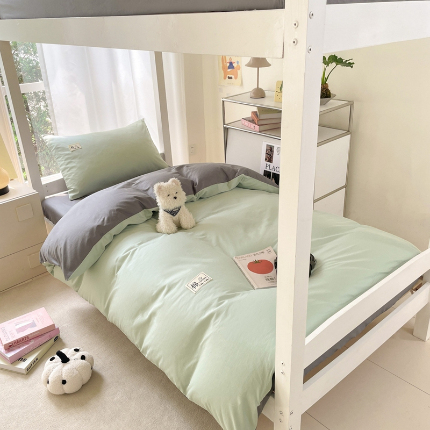 91家纺网 家纺一手货源 找家纺 （总）莱通家纺 2025春夏新款纯棉13372纯色双拼学生三件套六件套-商家提供买家秀