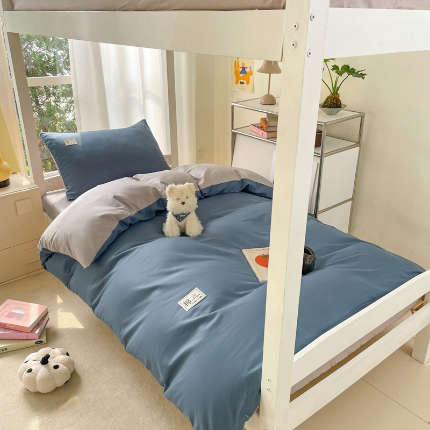 91家纺网 家纺一手货源 找家纺 （总）莱通家纺 2025春夏新款纯棉13372纯色双拼学生三件套六件套-商家提供买家秀