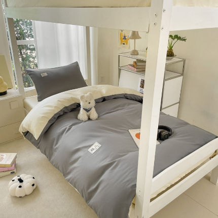 91家纺网 家纺一手货源 找家纺 （总）莱通家纺 2025春夏新款纯棉13372纯色双拼学生三件套六件套-商家提供买家秀