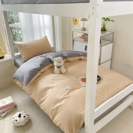 91家纺网 家纺一手货源 找家纺 （总）莱通家纺 2025春夏新款纯棉13372纯色双拼学生三件套六件套-商家提供买家秀