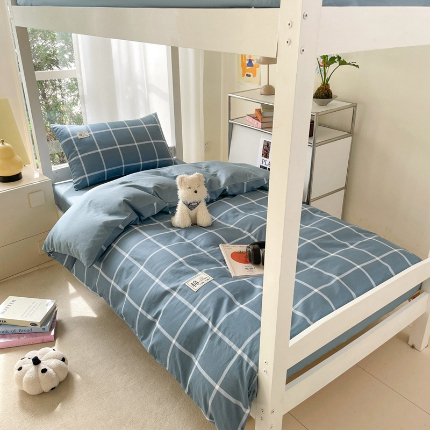 91家纺网 家纺一手货源 找家纺 （总）莱通家纺 2025春夏新款纯棉13372纯色双拼学生三件套六件套-商家提供买家秀