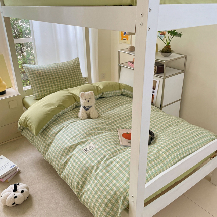 91家纺网 家纺一手货源 找家纺 （总）莱通家纺 2025春夏新款纯棉13372纯色双拼学生三件套六件套-商家提供买家秀