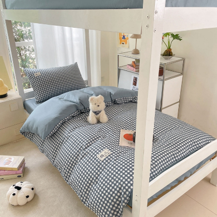 91家纺网 家纺一手货源 找家纺 （总）莱通家纺 2025春夏新款纯棉13372纯色双拼学生三件套六件套-商家提供买家秀