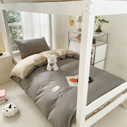 91家纺网 家纺一手货源 找家纺 （总）莱通家纺 2025春夏新款纯棉13372纯色双拼学生三件套六件套-商家提供买家秀