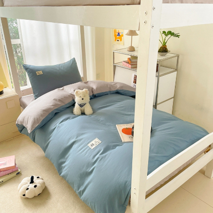 91家纺网 家纺一手货源 找家纺 （总）莱通家纺 2025春夏新款纯棉13372纯色双拼学生三件套六件套-商家提供买家秀