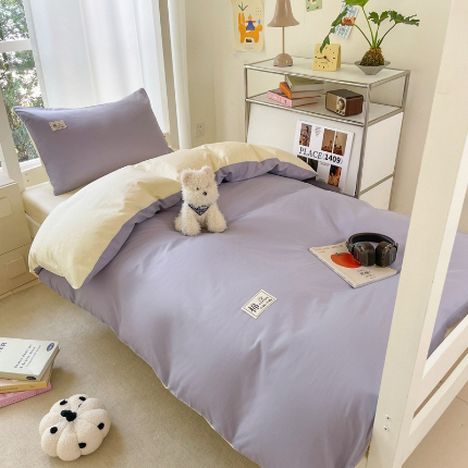 91家纺网 家纺一手货源 找家纺 （总）莱通家纺 2025春夏新款纯棉13372纯色双拼学生三件套六件套-商家提供买家秀