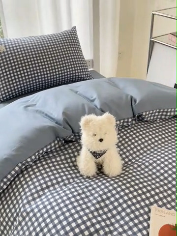 91家纺网 家纺一手货源 找家纺 （总）莱通家纺 2025春夏新款纯棉13372纯色双拼学生三件套六件套-商家提供买家秀