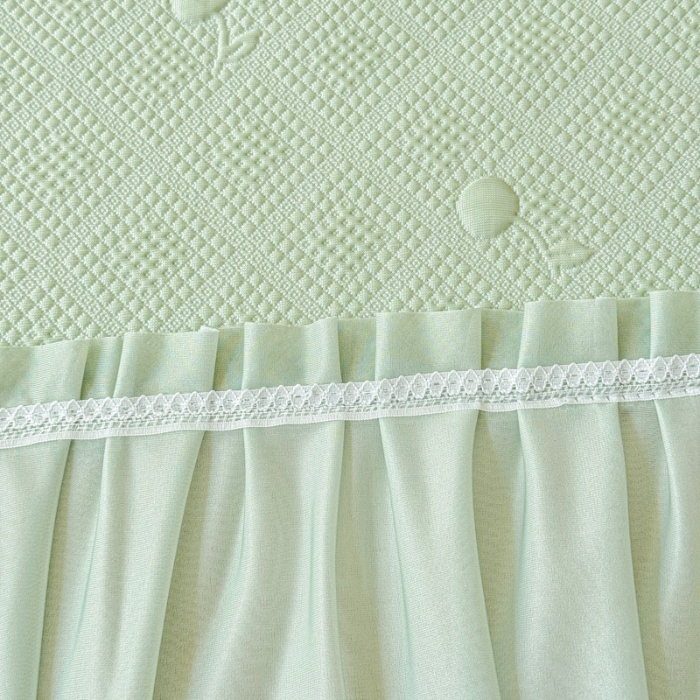 91家纺网 家纺一手货源 找家纺 苏米娜 2025新款百分百中分子凉感席大版冰感床裙款凉席三件套  樱桃-薄荷绿 