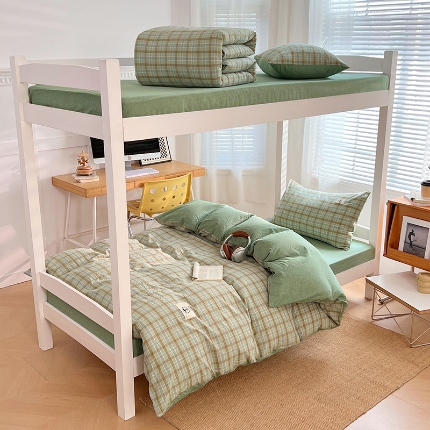 91家纺网 家纺一手货源 找家纺 （总）2025新款色织水洗棉全棉学生三件套组合套装大学生宿舍六件套床品套件