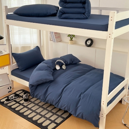 91家纺网 家纺一手货源 找家纺 （总）2025新款纯色双拼水洗棉大学生宿舍床上三件套被褥全套床品套件六件套