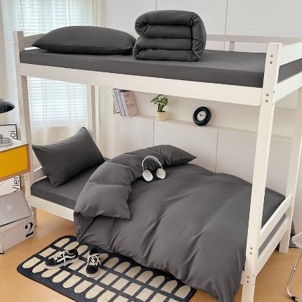 91家纺网 家纺一手货源 找家纺 （总）2025新款纯色双拼水洗棉大学生宿舍床上三件套被褥全套床品套件六件套