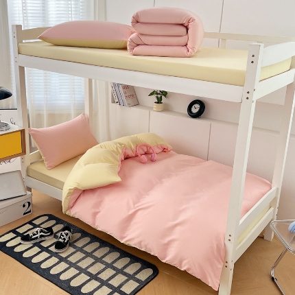 91家纺网 家纺一手货源 找家纺 （总）2025新款纯色双拼水洗棉大学生宿舍床上三件套被褥全套床品套件六件套