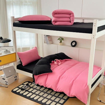 91家纺网 家纺一手货源 找家纺 （总）2025新款纯色双拼水洗棉大学生宿舍床上三件套被褥全套床品套件六件套