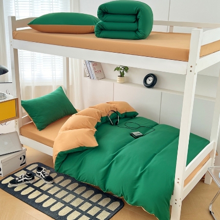 91家纺网 家纺一手货源 找家纺 （总）2025新款纯色双拼水洗棉大学生宿舍床上三件套被褥全套床品套件六件套