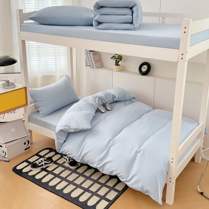 91家纺网 家纺一手货源 找家纺 （总）2025新款纯色双拼水洗棉大学生宿舍床上三件套被褥全套床品套件六件套