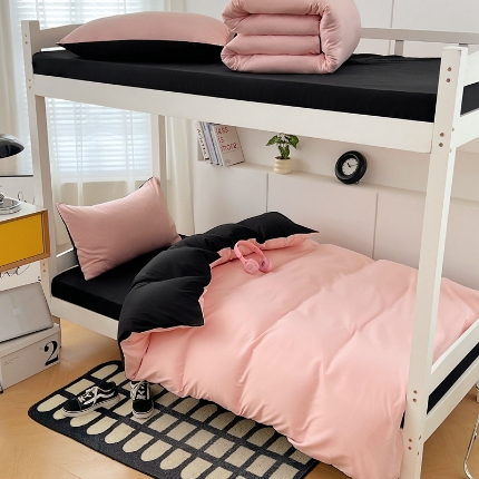 91家纺网 家纺一手货源 找家纺 （总）2025新款纯色双拼水洗棉大学生宿舍床上三件套被褥全套床品套件六件套