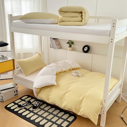 91家纺网 家纺一手货源 找家纺 （总）2025新款纯色双拼水洗棉大学生宿舍床上三件套被褥全套床品套件六件套